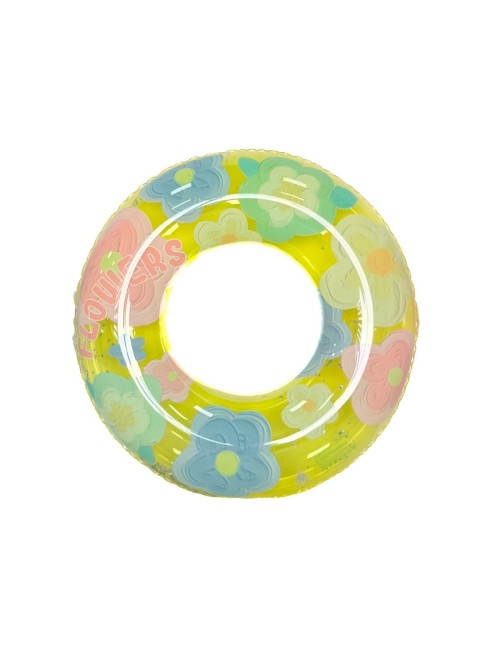 Flotador Inflable Dona Transparente Flores Con Brillos 90cm