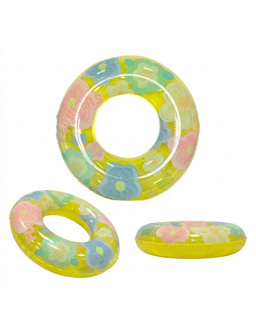 Flotador Inflable Dona Transparente Flores Con Brillos 90cm