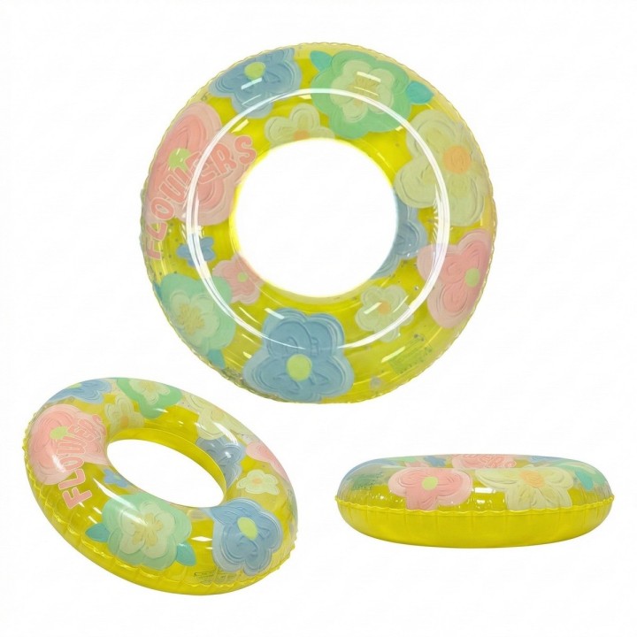 Flotador Inflable Dona Transparente Flores Con Brillos 90cm