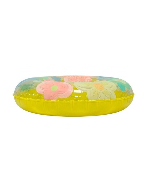 Flotador Inflable Dona Transparente Flores Con Brillos 90cm