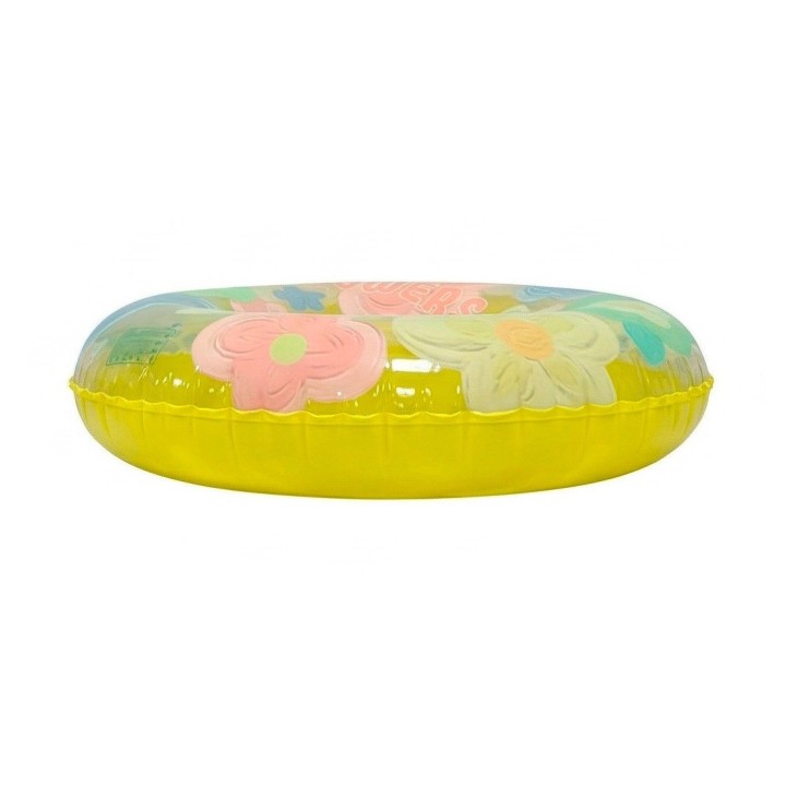 Flotador Inflable Dona Transparente Flores Con Brillos 90cm