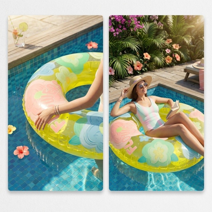 Flotador Inflable Dona Transparente Flores Con Brillos 90cm
