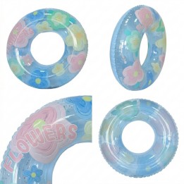 Flotador Inflable Dona Transparente Flores Con Brillos 90cm