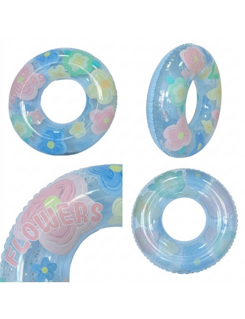 Flotador Inflable Dona Transparente Flores Con Brillos 90cm