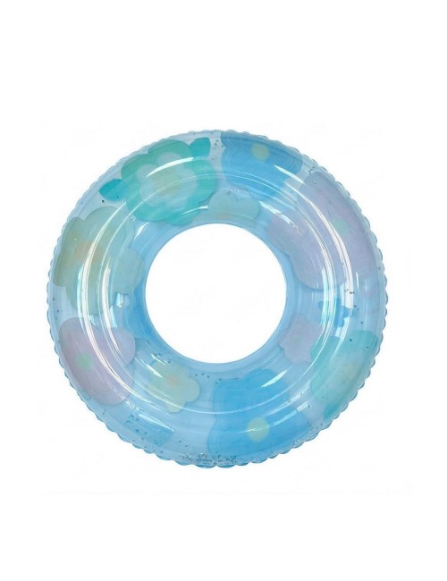 Flotador Inflable Dona Transparente Flores Con Brillos 90cm
