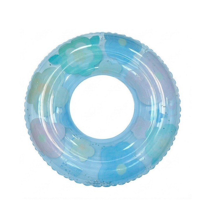 Flotador Inflable Dona Transparente Flores Con Brillos 90cm
