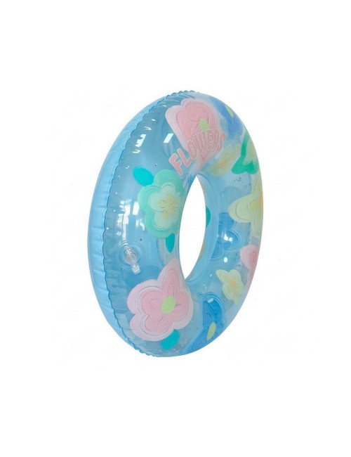 Flotador Inflable Dona Transparente Flores Con Brillos 90cm