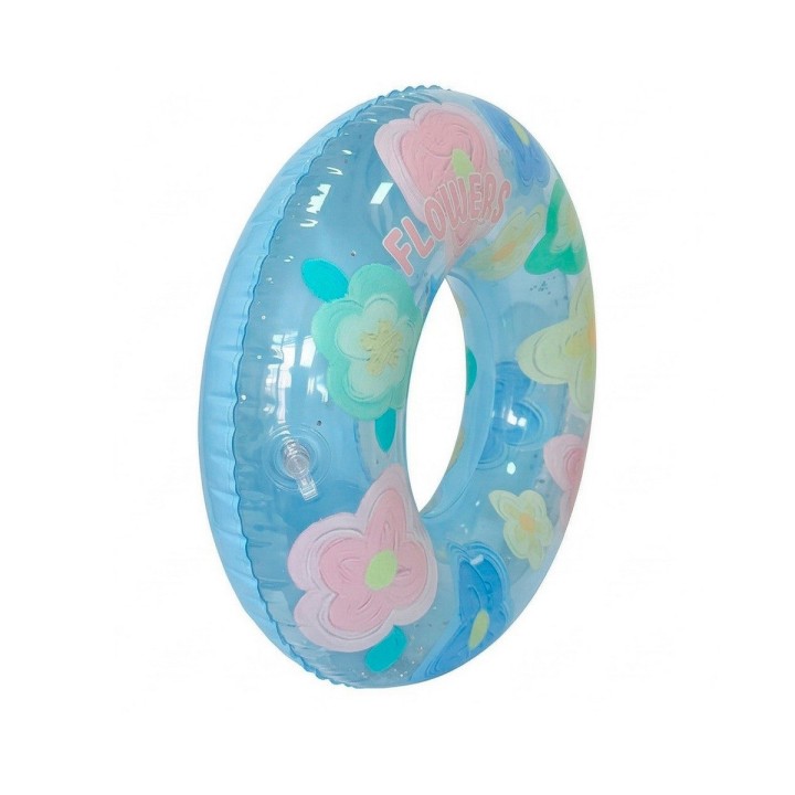 Flotador Inflable Dona Transparente Flores Con Brillos 90cm