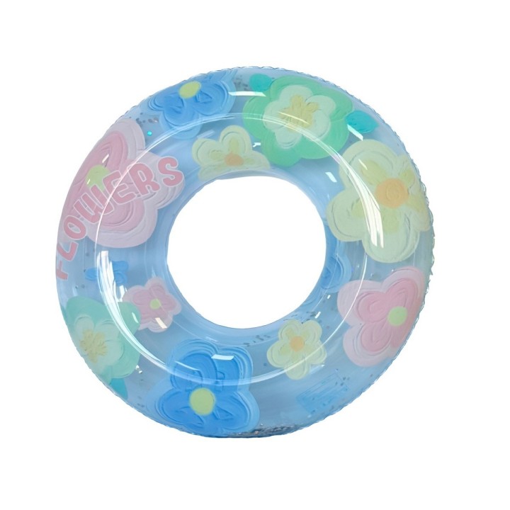Flotador Inflable Dona Transparente Flores Con Brillos 90cm