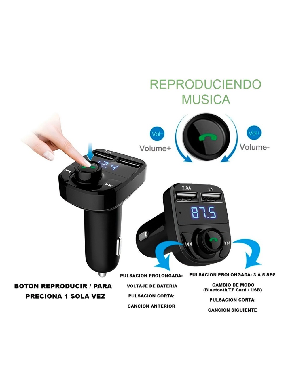 Transmisor Fm Bluetooth 5.0 Carga Rápida 3.1a Manos Libres