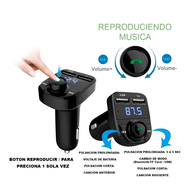 Transmisor Fm Bluetooth 5.0 Carga Rápida 3.1a Manos Libres