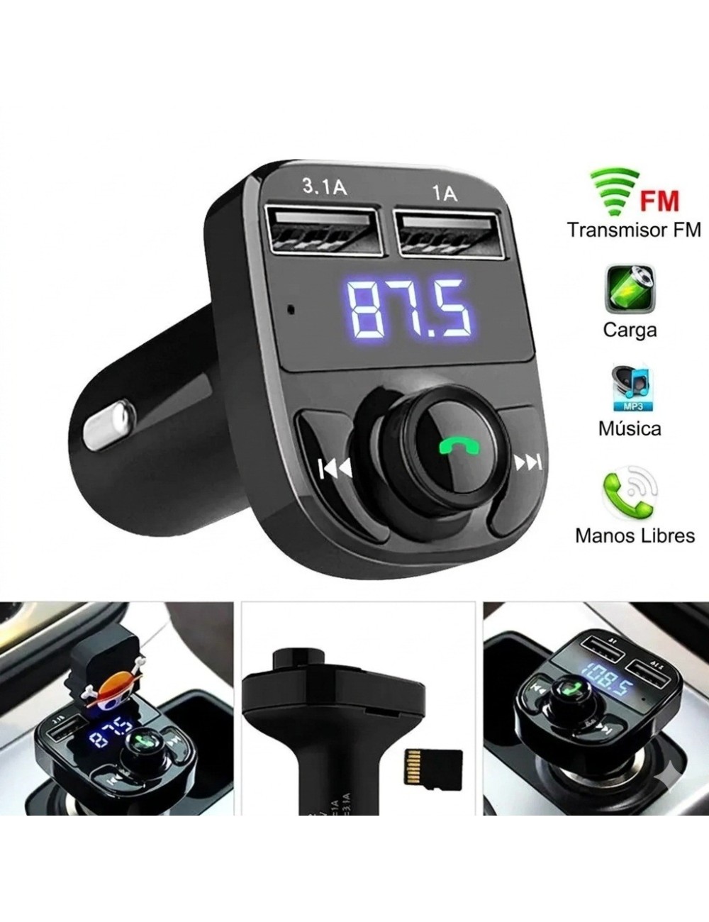 Transmisor Fm Bluetooth 5.0 Carga Rápida 3.1a Manos Libres