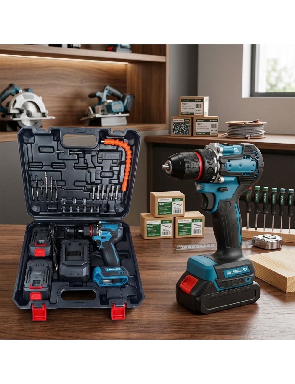 Taladro Atornillador Inalambrico Brushless Kit Profesional