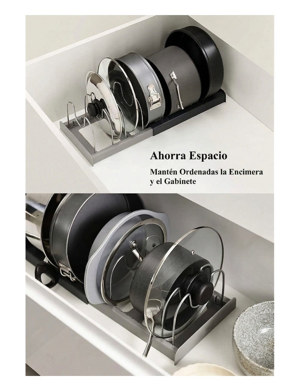 Organizador Estante Extensible Olla Tapas Sartenes Ajustable