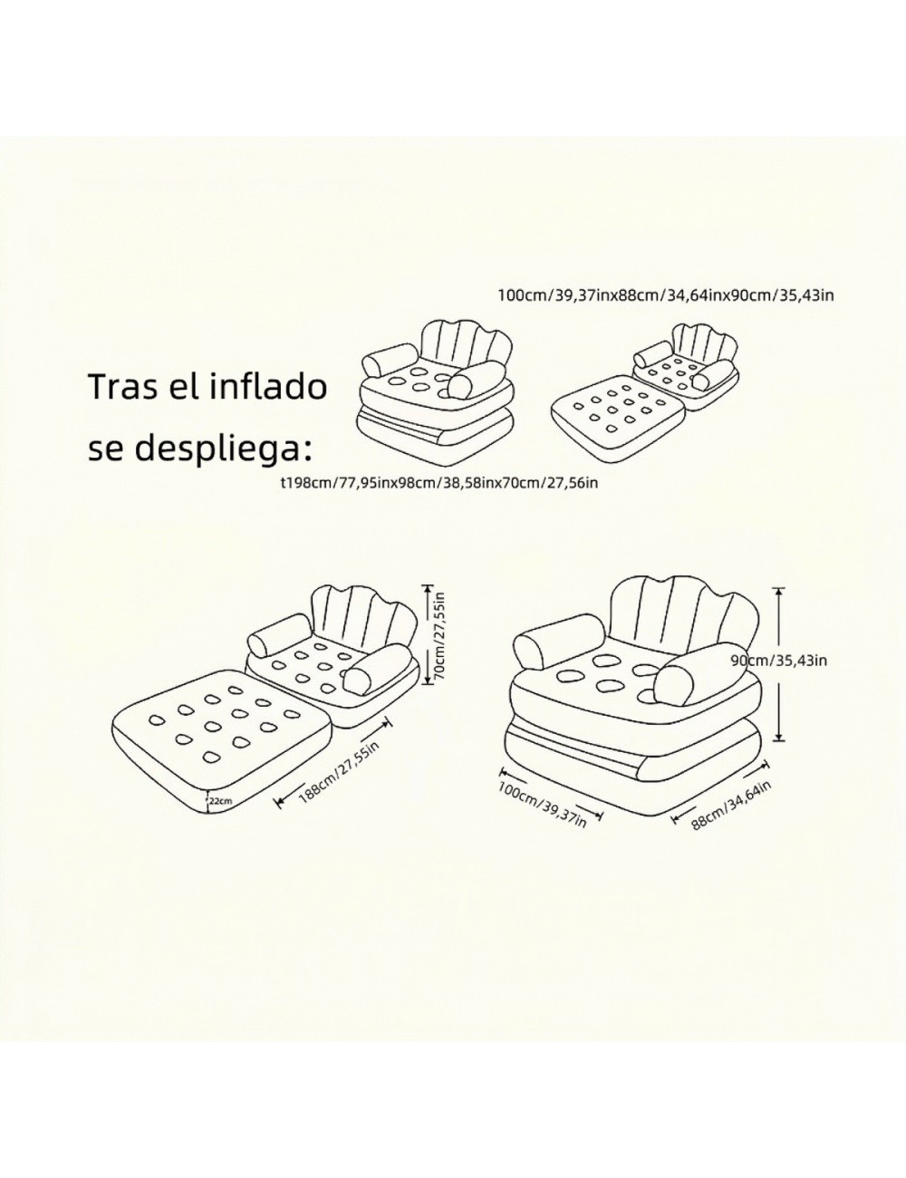 Sofa Cama Inflable Convertible Individual Sillon Puff 2 En 1