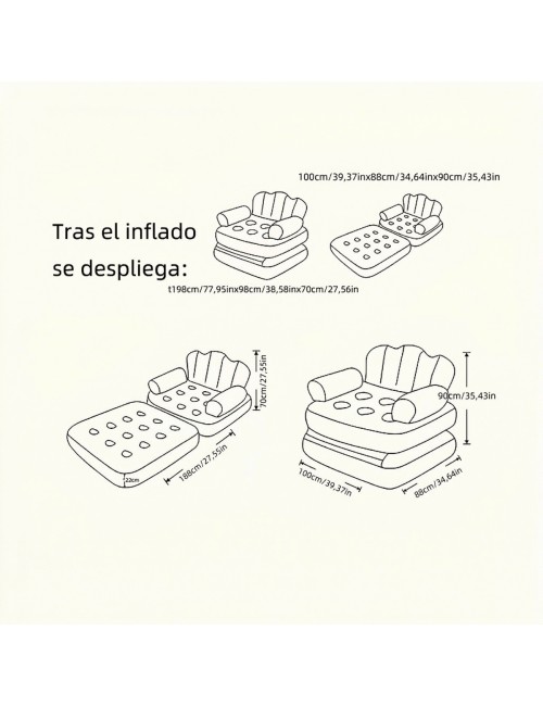 Sofa Cama Inflable Convertible Individual Sillon Puff 2 En 1