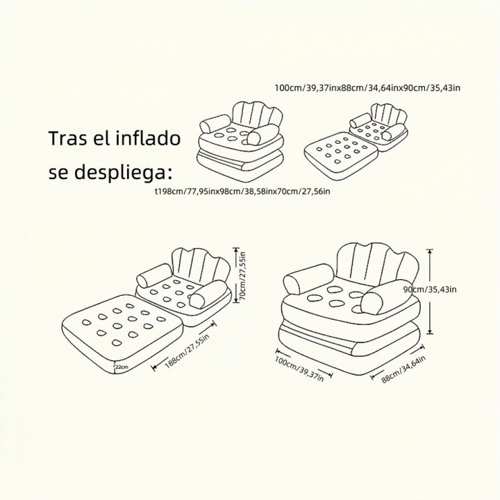 Sofa Cama Inflable Convertible Individual Sillon Puff 2 En 1