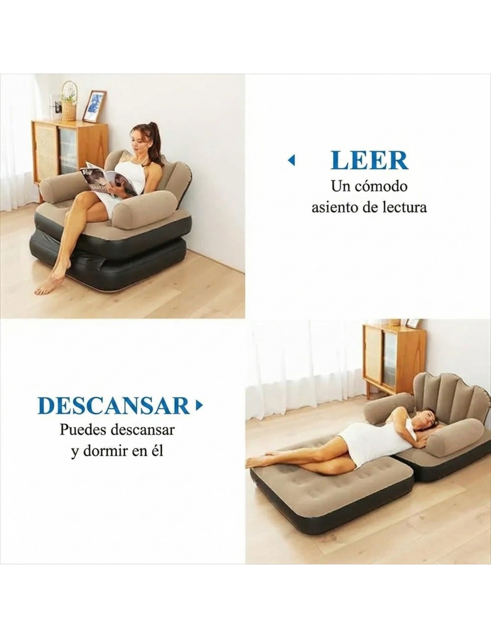 Sofa Cama Inflable Convertible Individual Sillon Puff 2 En 1