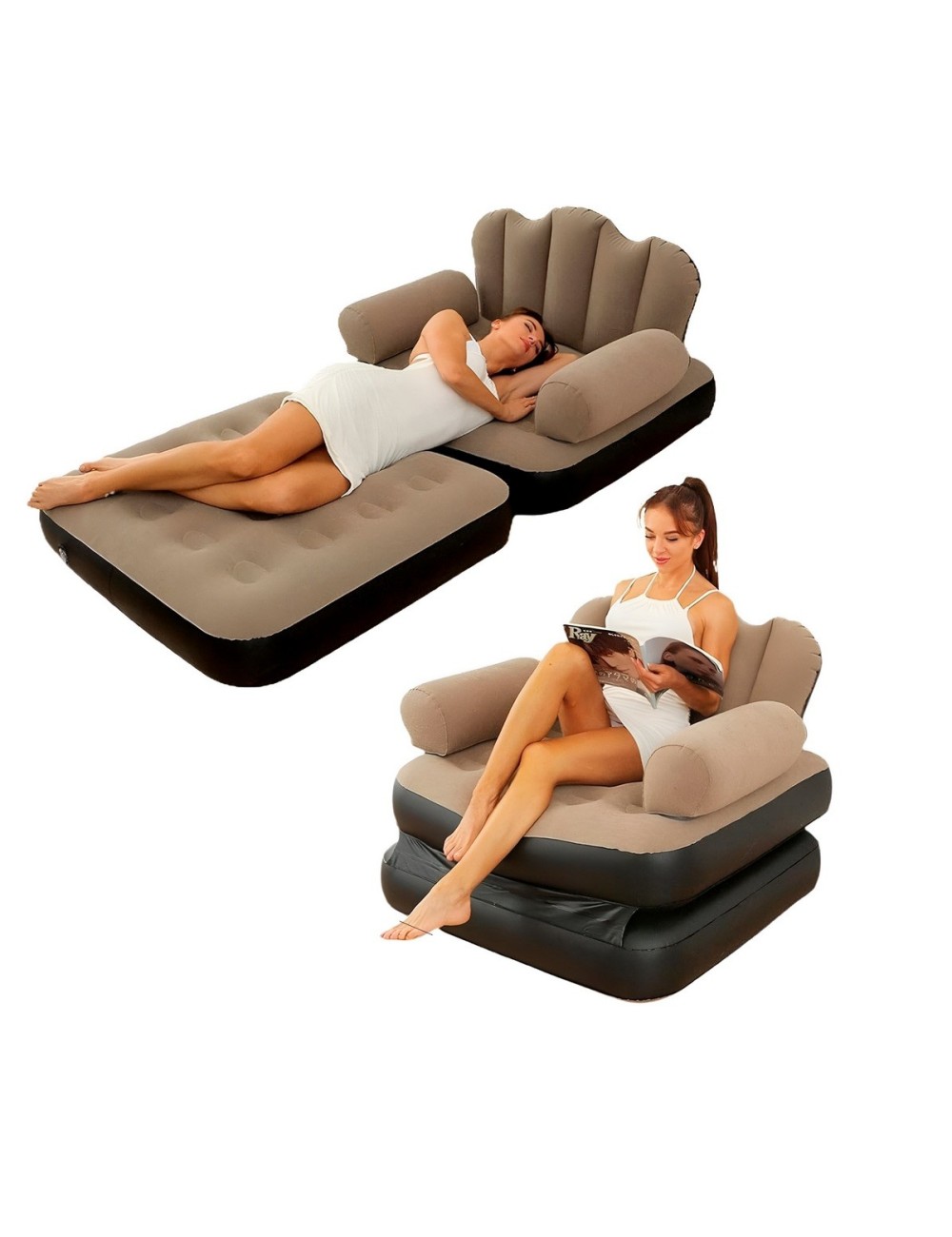 Sofa Cama Inflable Convertible Individual Sillon Puff 2 En 1