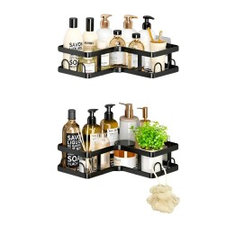 Set Organizador Baño Cocina Esquinero Adhesivo Negro 5 Pcs