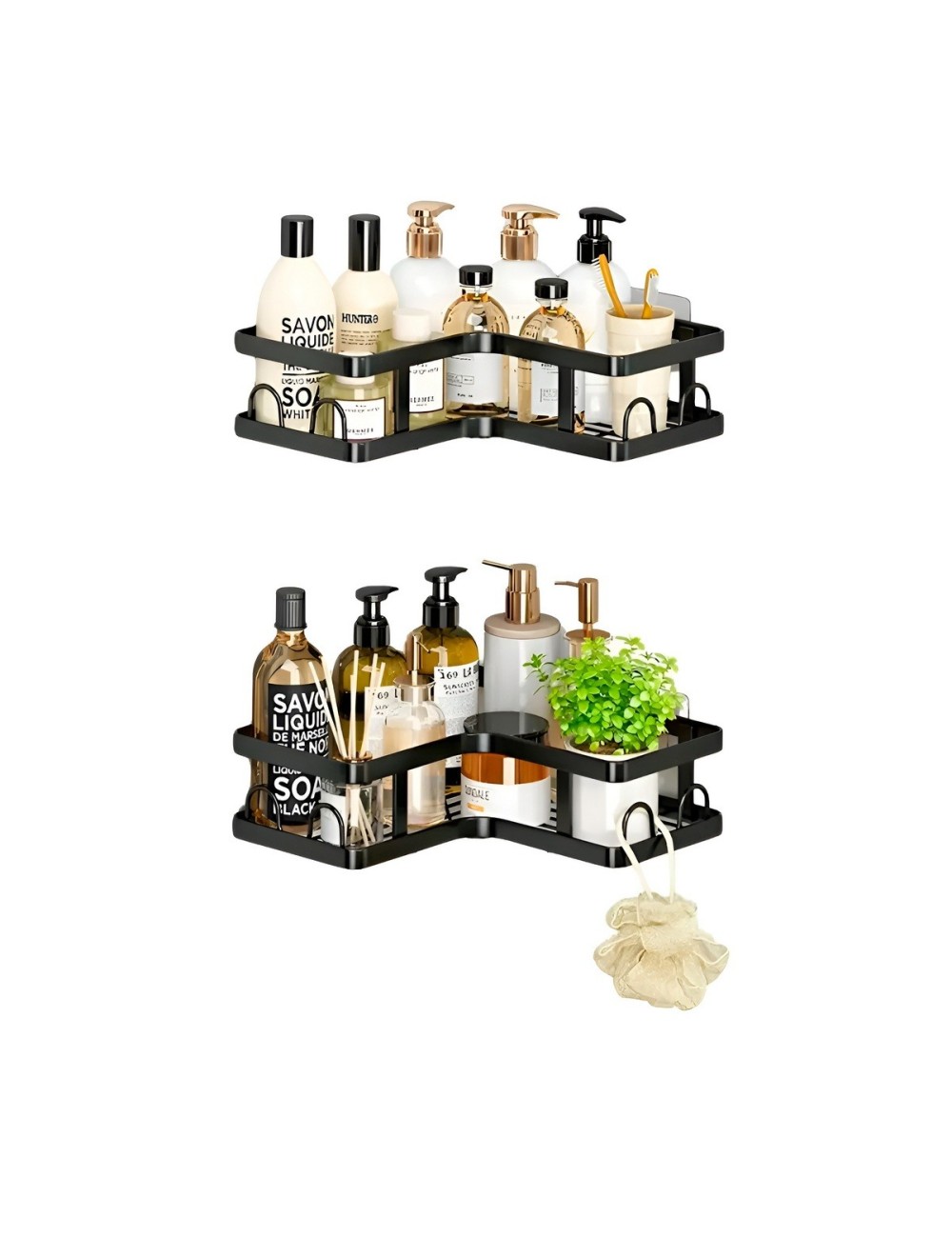Set Organizador Baño Cocina Esquinero Adhesivo Negro 5 Pcs