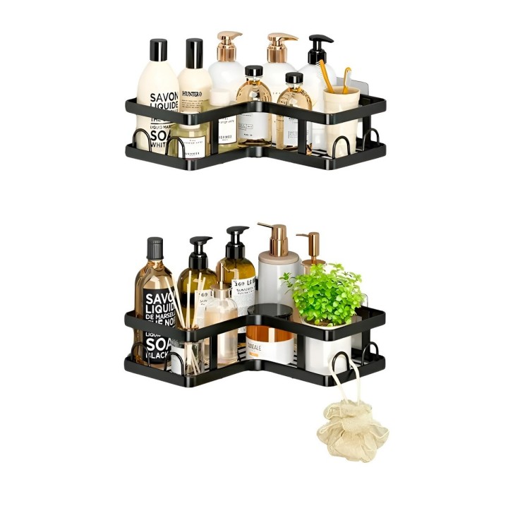 Set Organizador Baño Cocina Esquinero Adhesivo Negro 5 Pcs
