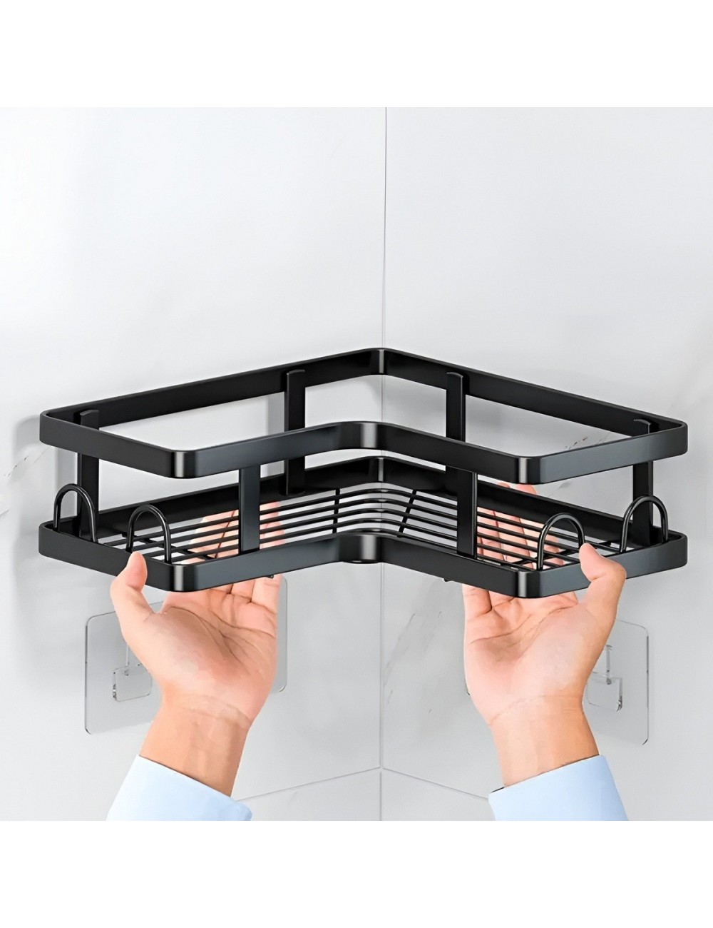 Set Organizador Baño Cocina Esquinero Adhesivo Negro 5 Pcs