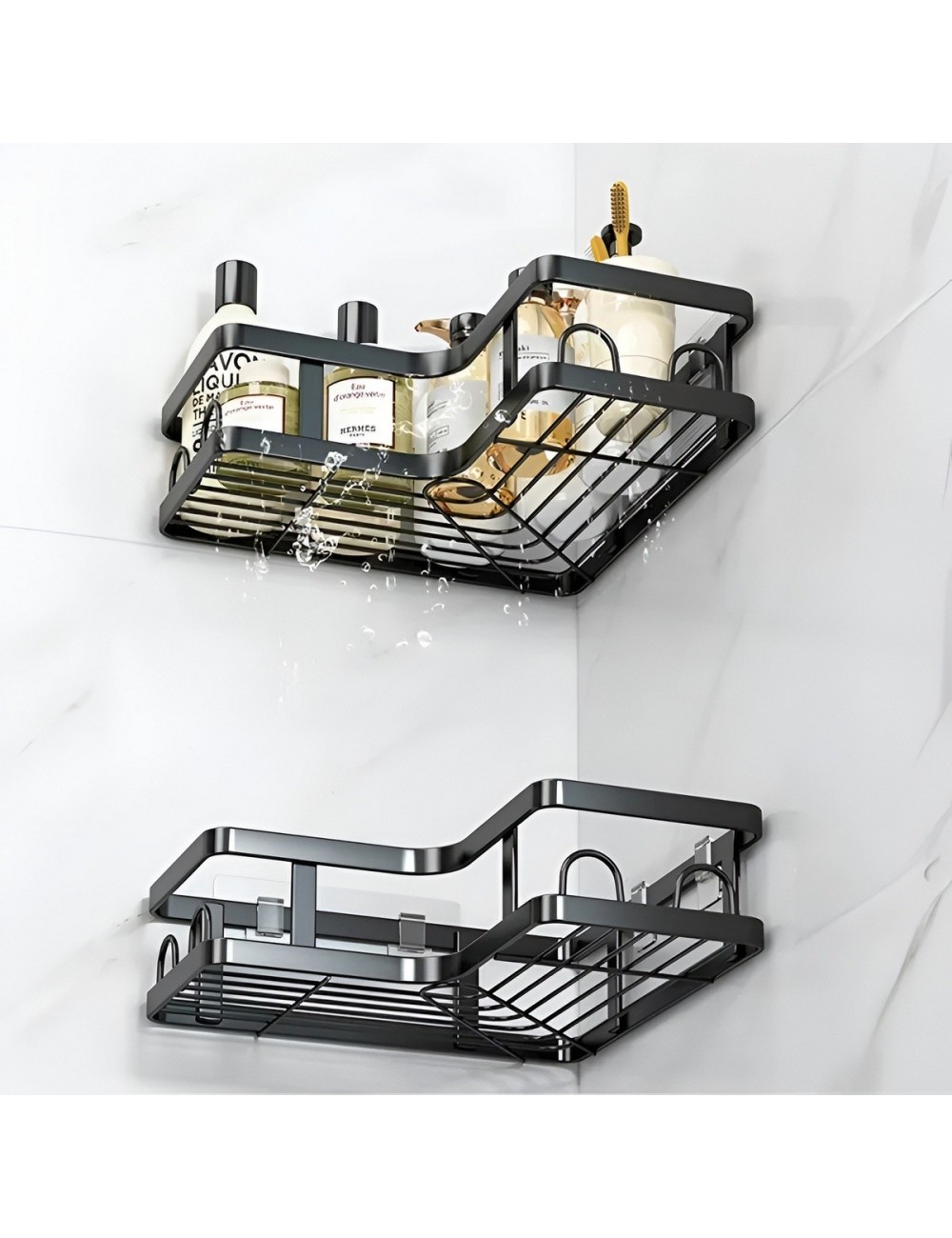 Set Organizador Baño Cocina Esquinero Adhesivo Negro 5 Pcs
