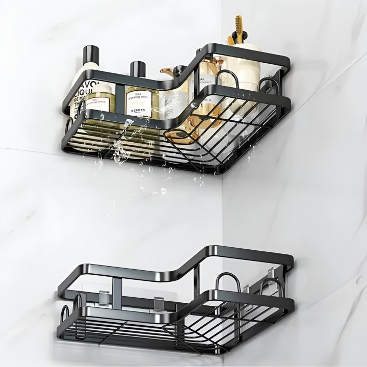 Set Organizador Baño Cocina Esquinero Adhesivo Negro 5 Pcs