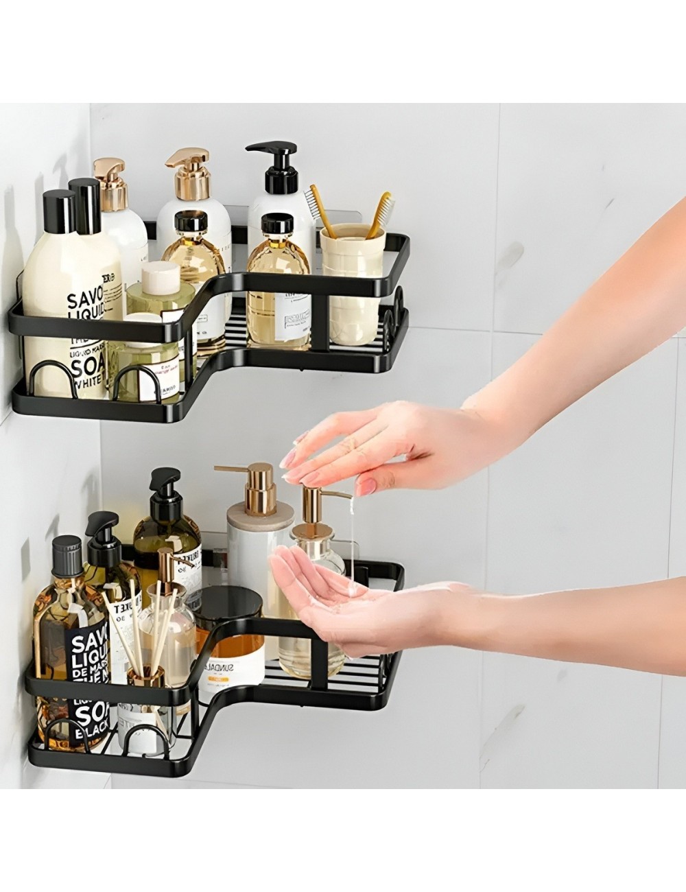 Set Organizador Baño Cocina Esquinero Adhesivo Negro 5 Pcs