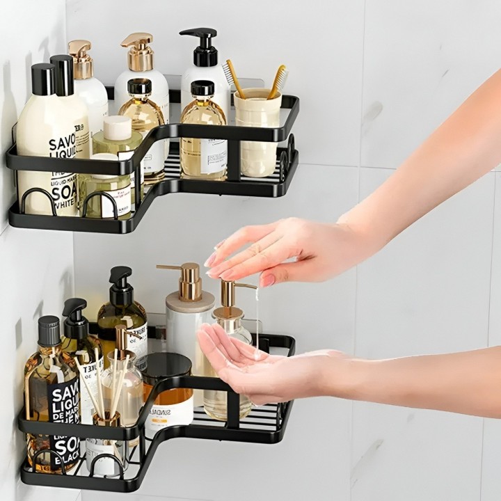 Set Organizador Baño Cocina Esquinero Adhesivo Negro 5 Pcs