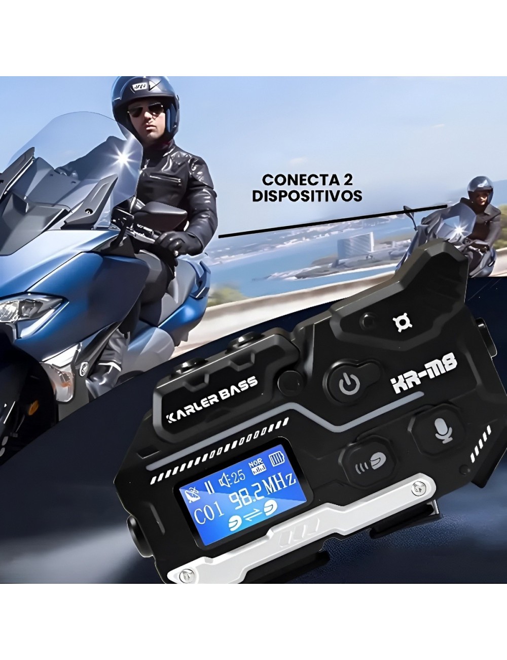 Intercomunicador Casco Moto Bluetooth Pantalla Led Kr-m8