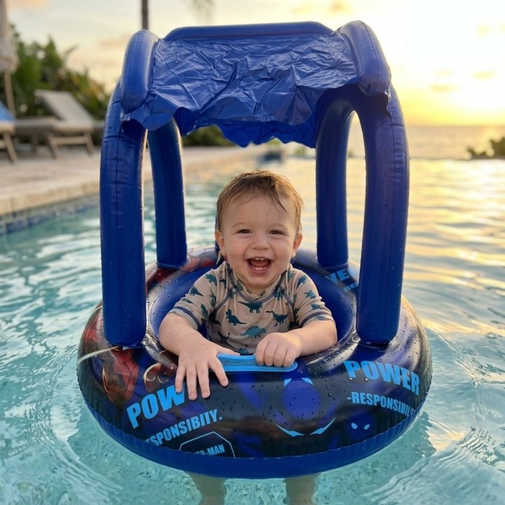 Flotador Inflable Para Bebé Con Techo Parasol Tematico