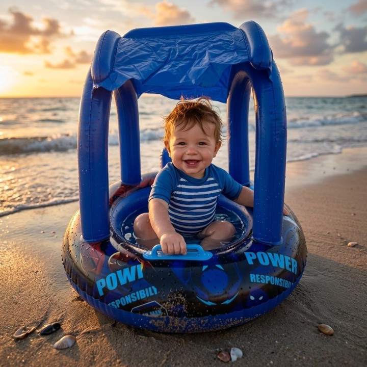 Flotador Inflable Para Bebé Con Techo Parasol Tematico