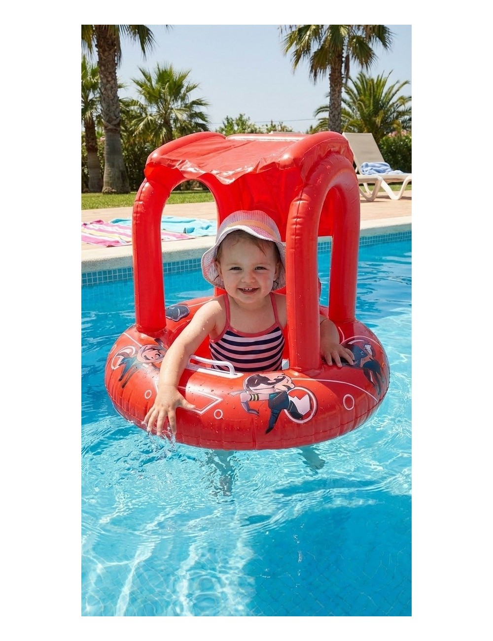 Flotador Inflable Para Bebé Con Techo Parasol Tematico