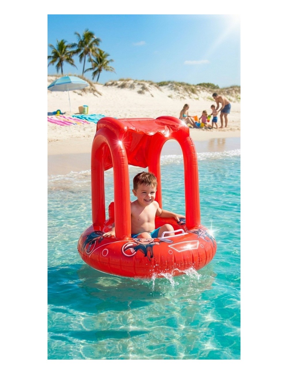 Flotador Inflable Para Bebé Con Techo Parasol Tematico