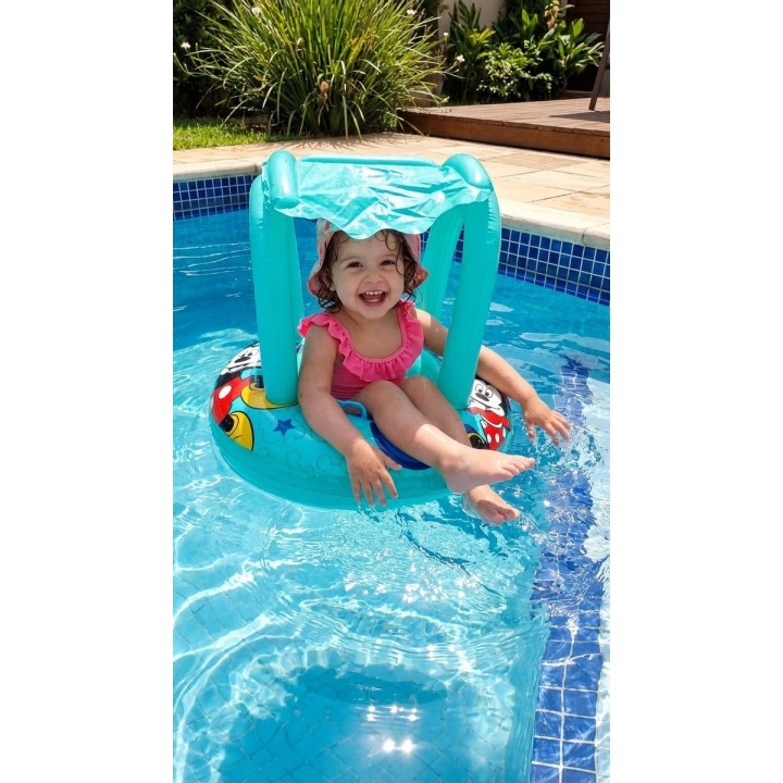 Flotador Inflable Para Bebé Con Techo Parasol Tematico