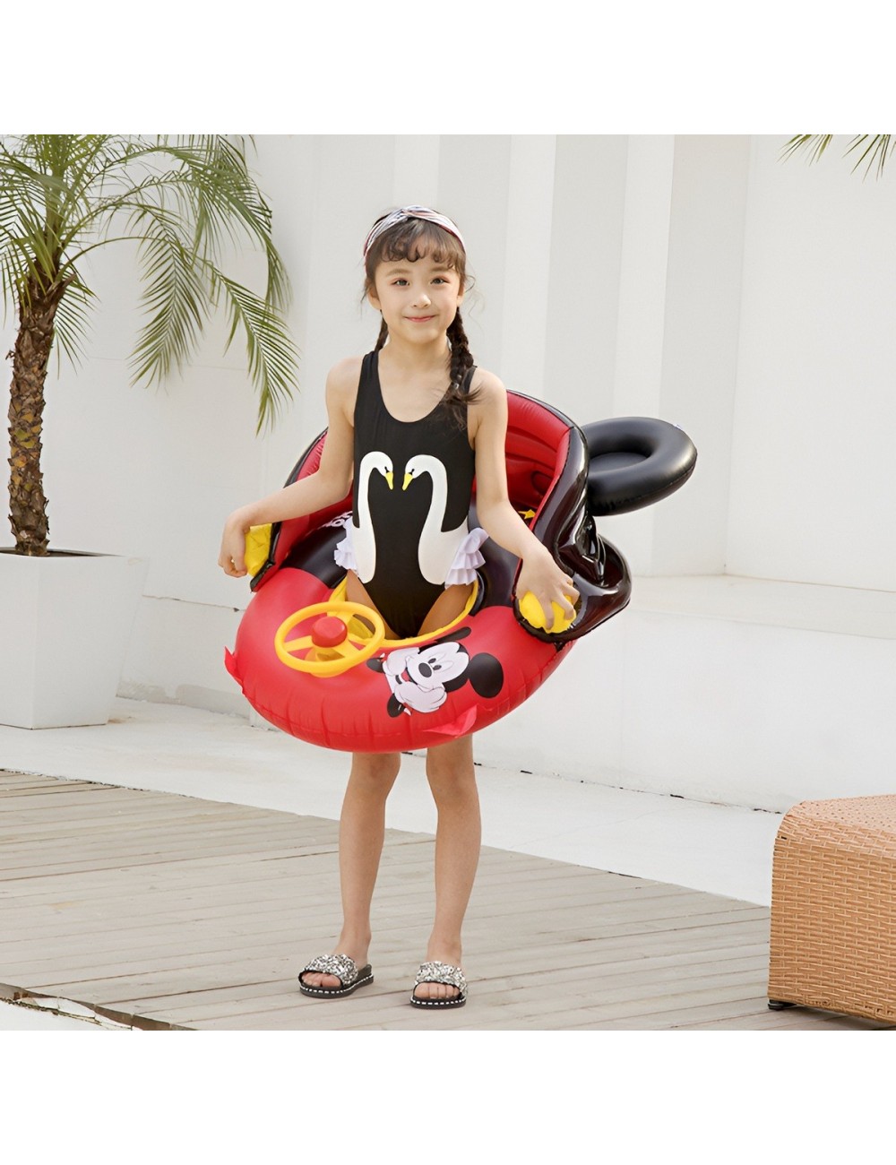 Flotador Inflable Mickey Mouse Con Techo Parasol Y Volante