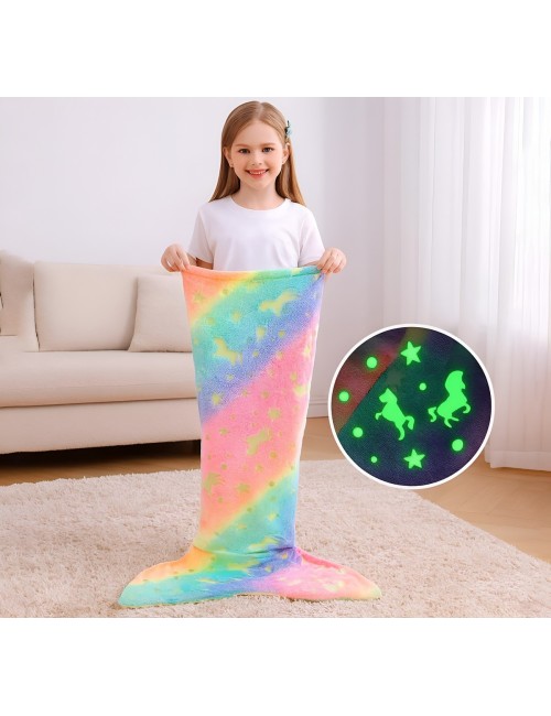 Manta Cola De Sirena Niñas Brilla En Oscuridad Saco Dormir