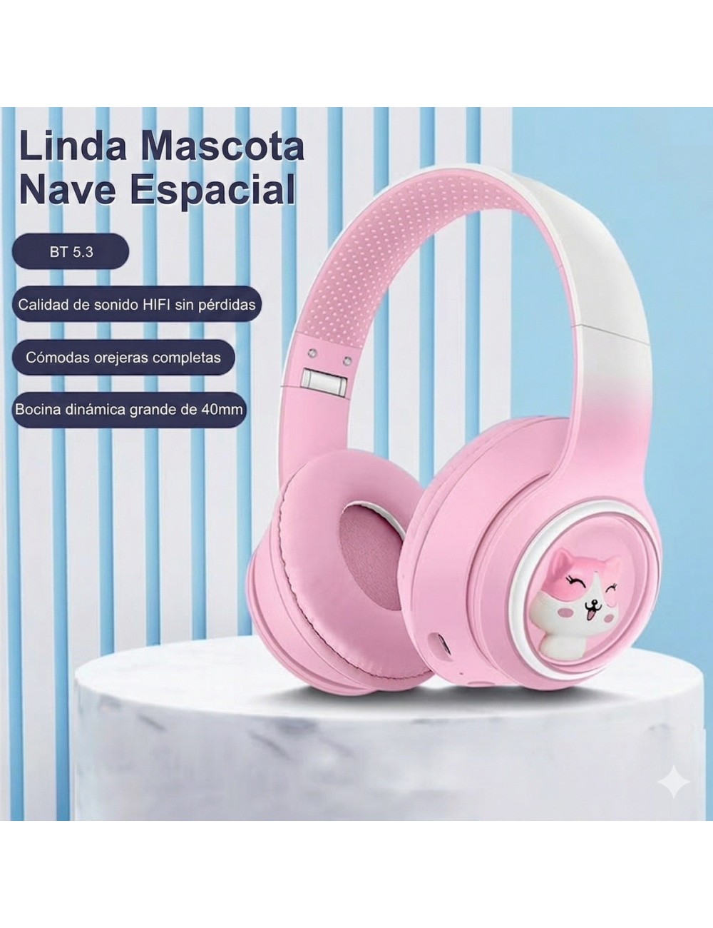 Audífonos Bluetooth Inalámbricos Niña Mascota Kawaii Luz Led