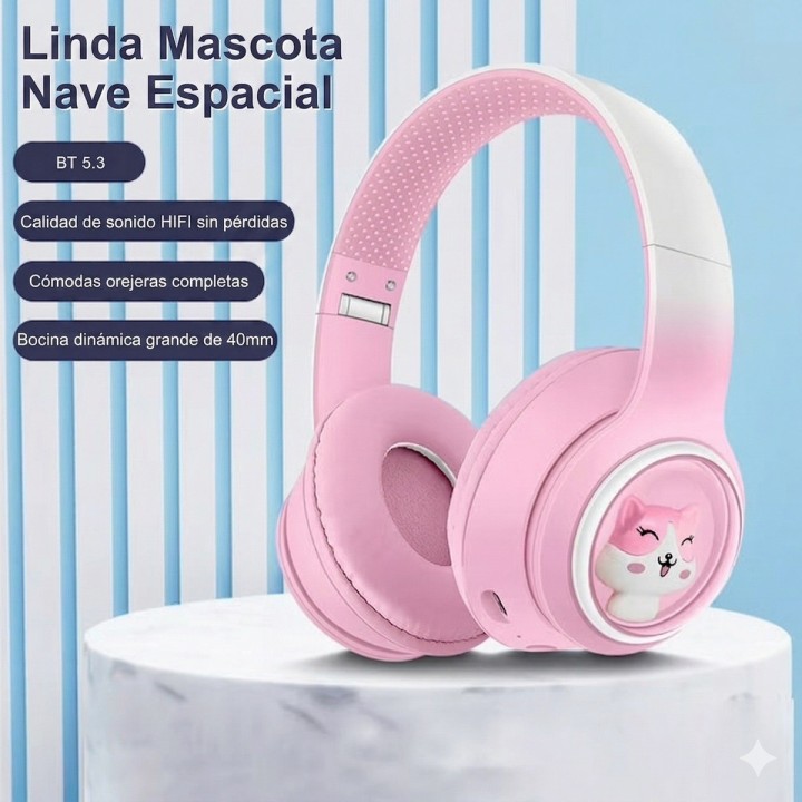 Audífonos Bluetooth Inalámbricos Niña Mascota Kawaii Luz Led