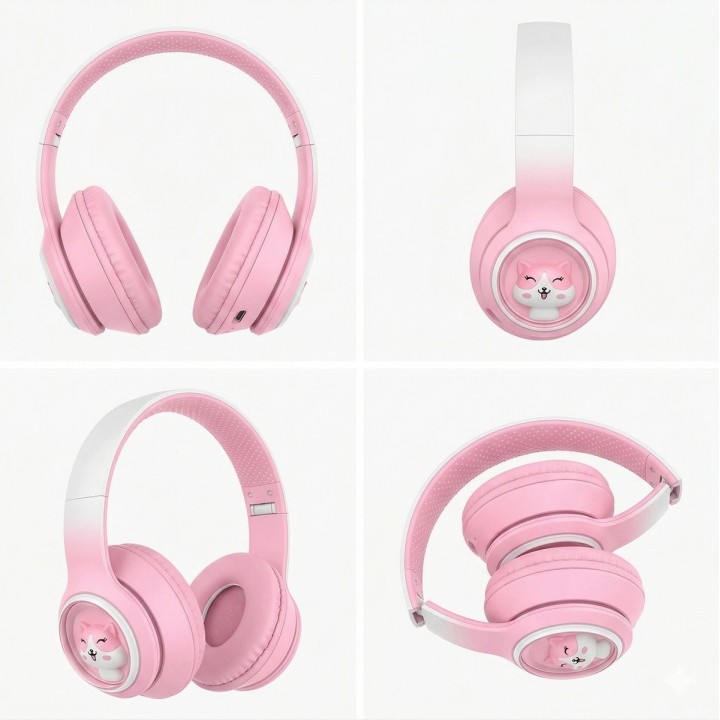 Audífonos Bluetooth Inalámbricos Niña Mascota Kawaii Luz Led