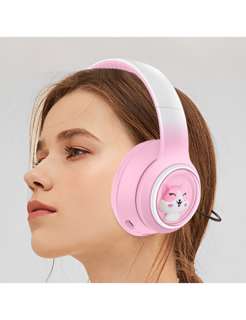 Audífonos Bluetooth Inalámbricos Niña Mascota Kawaii Luz Led