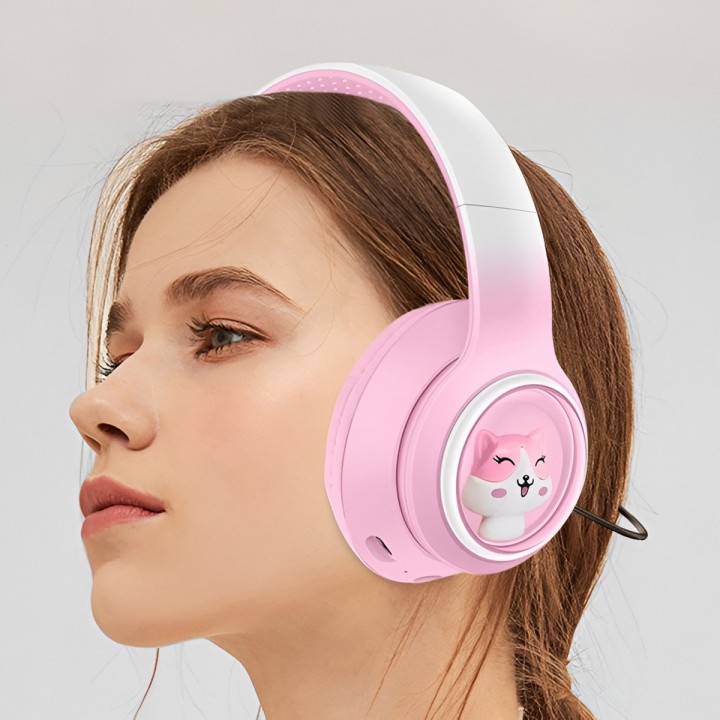 Audífonos Bluetooth Inalámbricos Niña Mascota Kawaii Luz Led