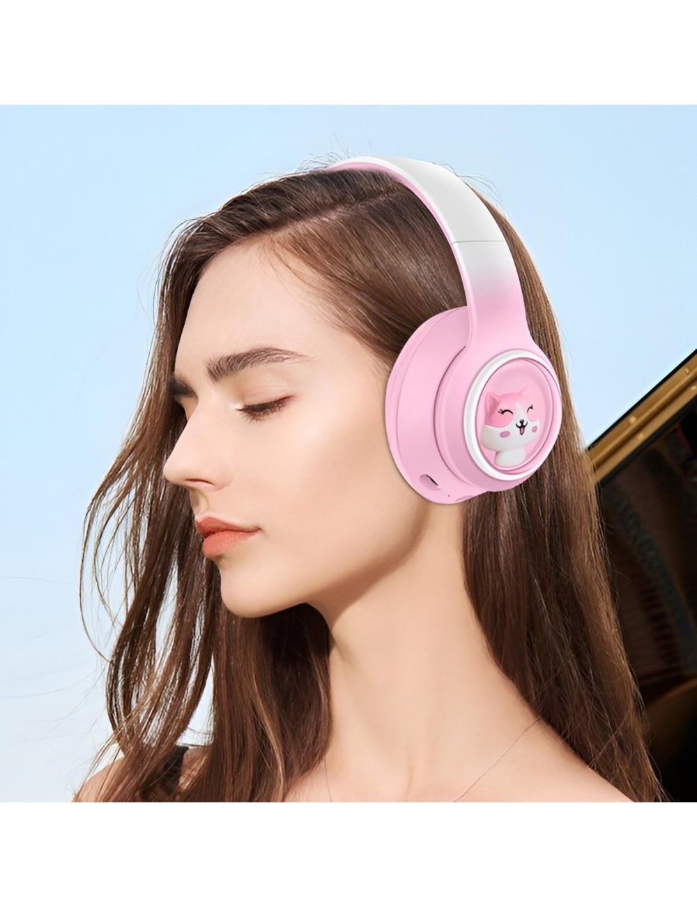 Audífonos Bluetooth Inalámbricos Niña Mascota Kawaii Luz Led