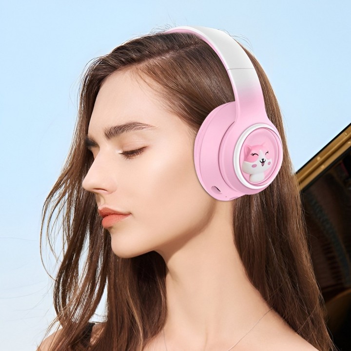 Audífonos Bluetooth Inalámbricos Niña Mascota Kawaii Luz Led