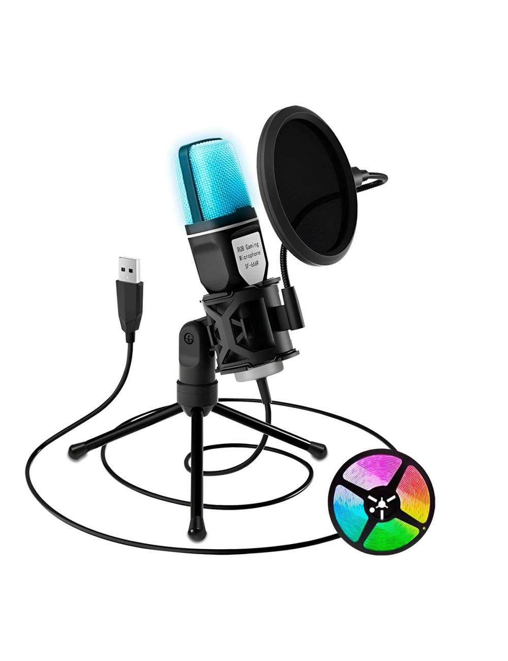 Micrófono Gaming Sf-666r Rgb Condensador Usb Pc