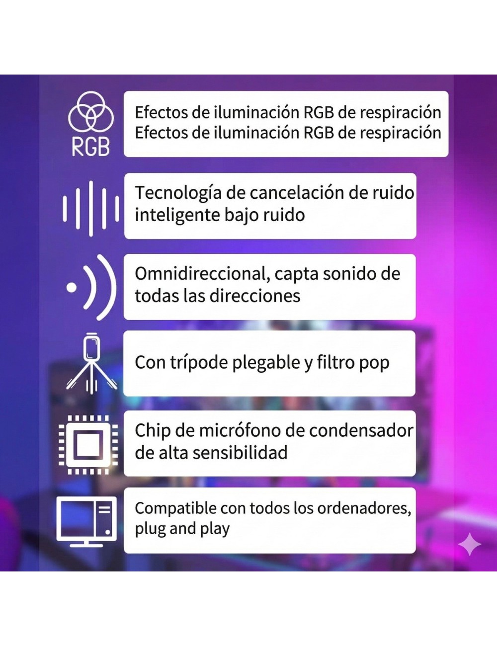 Micrófono Gaming Sf-666r Rgb Condensador Usb Pc