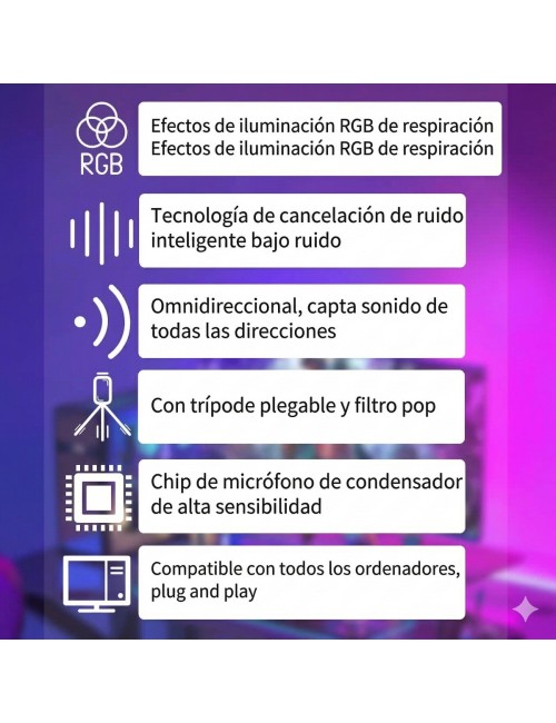 Micrófono Gaming Sf-666r Rgb Condensador Usb Pc