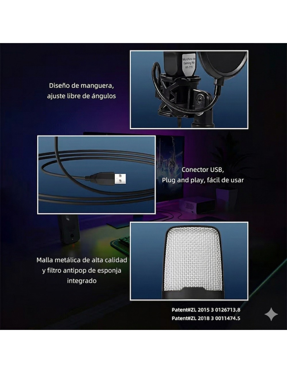 Micrófono Gaming Sf-666r Rgb Condensador Usb Pc